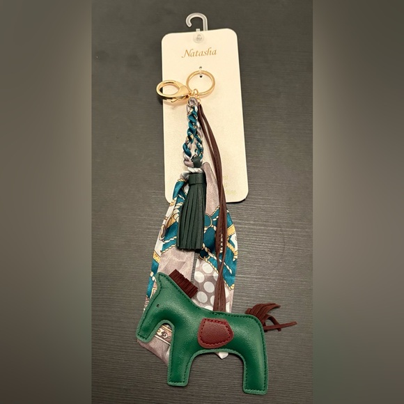 Natasha Couture Handbags - Green Horse Handbag Charm with Scarf Accessory Keychain Faux Leather NWT